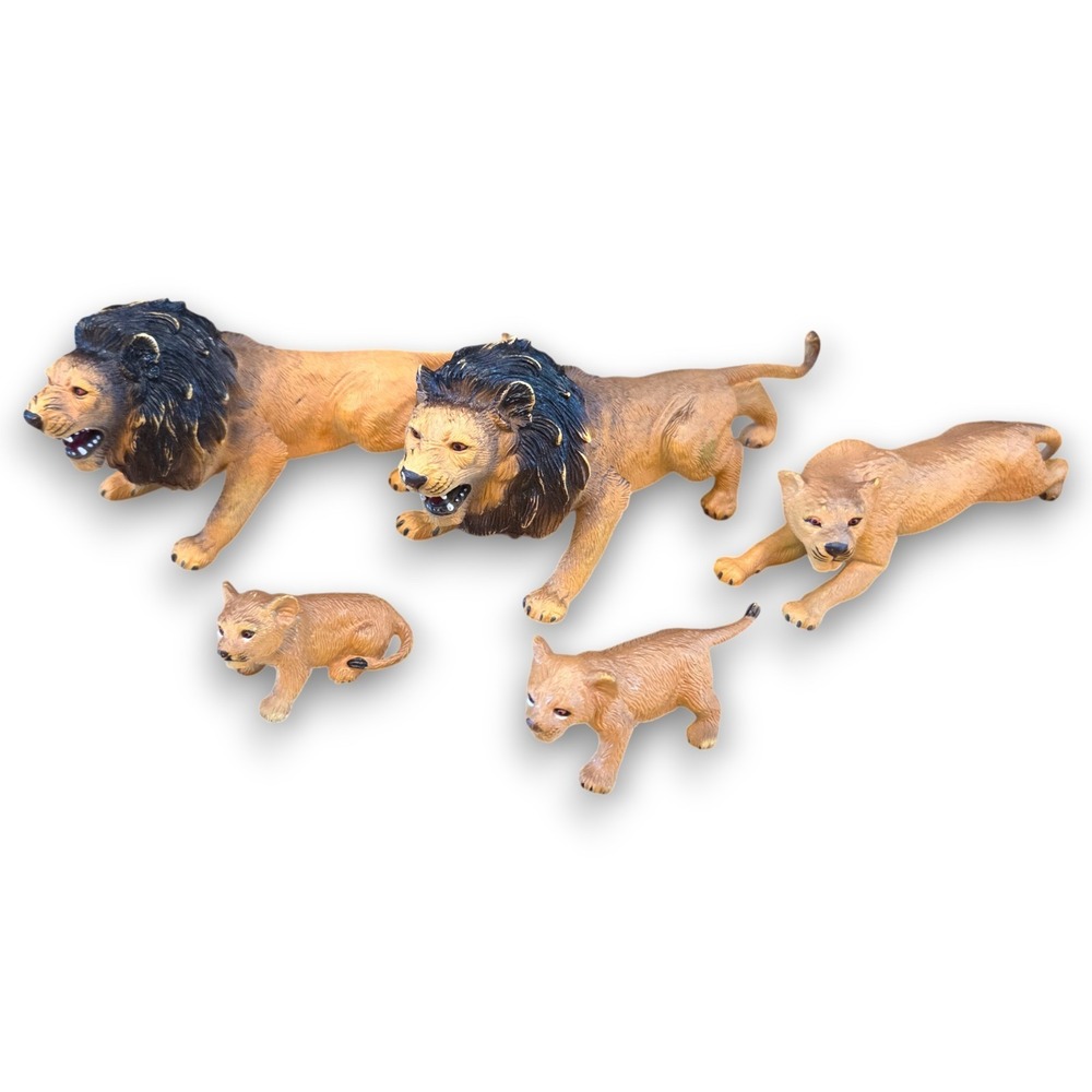 Vintage 90s AAA PVC Lion Family Figures Set Lot of 5